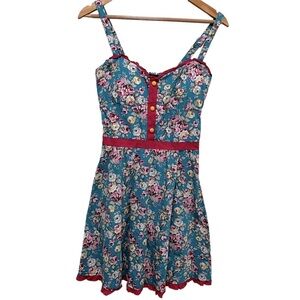 SOURPUSS Aqua Blue Rosey Luau Retro Pinup Dress Size Medium